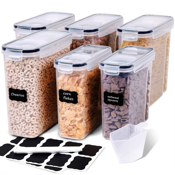 FOOYOO Cereal Containers Storage Set - 6 Piece Airtight Large Dry Cereal Storage Containers(135.2oz), BPA Free Dispenser Plastic Cereal Storage Containers with 16 Labels & Pen