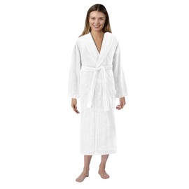 Classic Turkish Towels - Unisex Luxury Plush Velour Premium Cotton Bathrobe - Ultra Soft And Absorbent Long Robe (White)