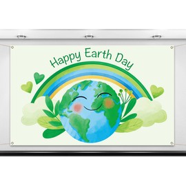 Nepnuser Happy Earth Day Photo Booth Backdrop April 22 Travel Themed Party Decoration Recycle Eco Global Health Cool Wall Decor for School Classroom (Pattern-A, 5.9×3.6ft)