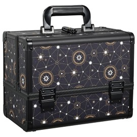 Joligrace 11.8 inch Makeup Train Case Cosmetic Organizer Box Lockable with 3 Trays and a Brush Holder Pattern Collection - Star Chart
