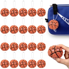 Simgoing 15 Pcs Sports Keychain Gift Bulk Mini Plush Ball Funny Baseball Soccer Basketball Football Tennis Team Party Favors(Basketball)