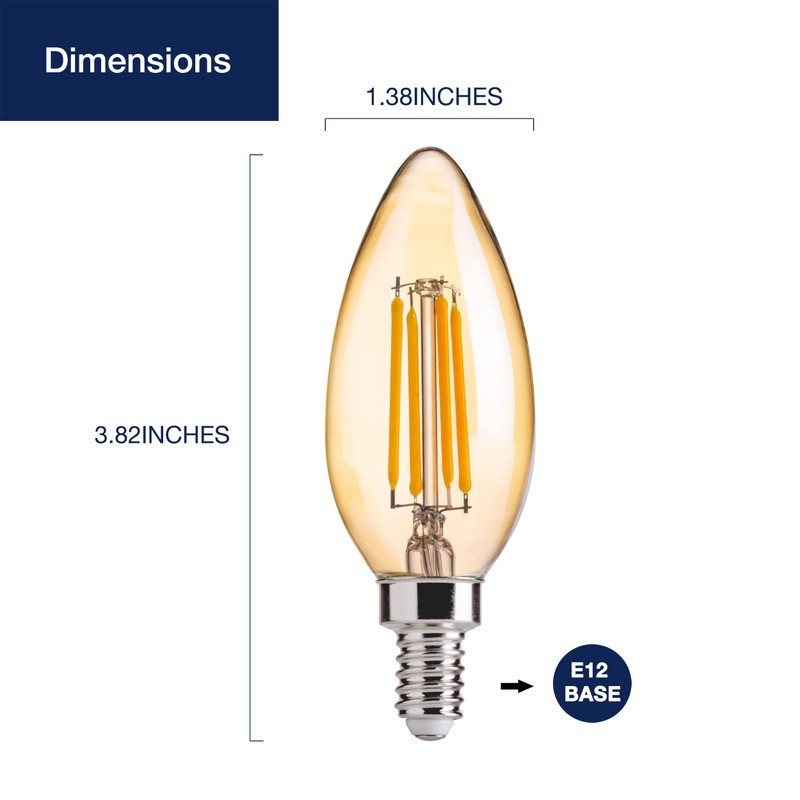 FLSNT 40W Equivalent LED Chandelier Light Bulbs, Dimmable Amber LED