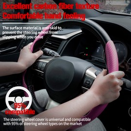 Amiss Car Carbon Fiber Anti-Skid Steering Wheel Cover, Segmented Steering Wheel Protector, Butterfly Steering Wheel Cover, Universal 99% Car Wheel Cover Protector, Car Interior Accessories (Pink)