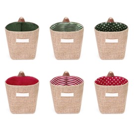 Diakey 6 Pack Hanging Basket, Small Wall Storage Baskets for Organizing, Burlap Foldable Hanging Organizer Bag Boho Wall Decor with S Hooks for Sunglasses Wallet Key Pen