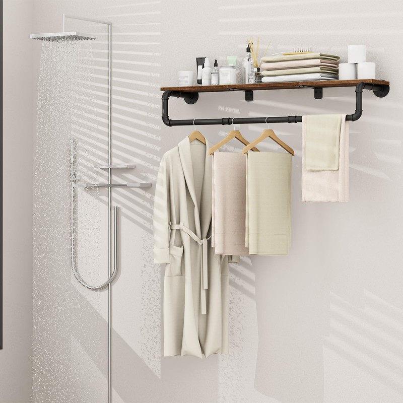 YheenLf Industrial Pipe Clothes Rack, Wall Mounted Garment Rack, Heavy