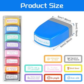 Hojalis 8 Pieces French Teacher Ink Stamps, Self-Inking Teacher Stamps, Stamps for School Teachers, Self-Inking Stamp with Box, Ink Stamps for Children, for Students Encouragement