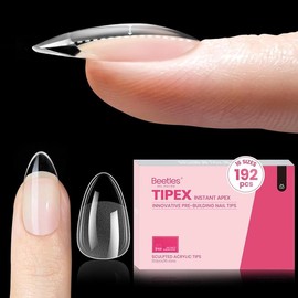 Beetles Tipex Instant Apex Nail Tips Thick Acrylic Nail Set for Flat Nails Manicure Stiletto Square Almond Coffin Nail Tips Nail Art DIY Gift for Women #TikTokShopBacktoSchool:_192 Pcs Half Matte Almond Short（NO GLUE&Lamp）