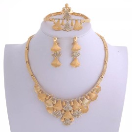 neXxtten New Gold Plated Metal Necklace Bracelet Earring Set YNX118-GLD