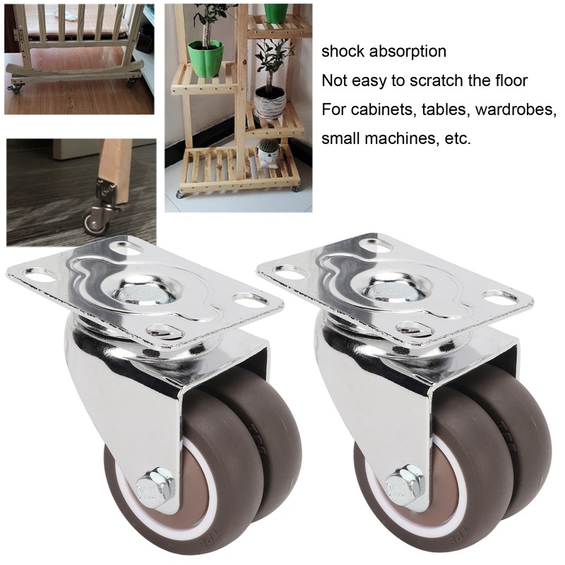 2pcs Caster Wheels Silent 360° Rotation Brake Free TPR Soft