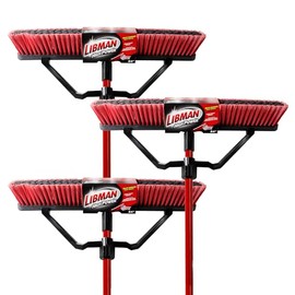 Libman Commercial 823 Multi-Surface Push Broom, Steel Handle, 24" Wide Sweep, Red & Black (Pack of 3)