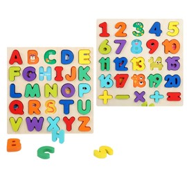 Alphabet Puzzle – 2 Pcs Wooden Number Jigsaw Blocks, Alphabet Toys for Early Learning, Colorful ABC Puzzle for Kids, Educational Wooden Puzzles for Toddlers 3+ Years, Montessori Preschool Toy
