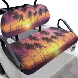 Knextrepoy Palm Tree Sunset Golf Cart Seat Covers for 2 Seats, Tropical Breathable Golf Cart Seat Towel Blanket 2 Pcs with Backrest Cover, Universal Club Car Accessories in Summer