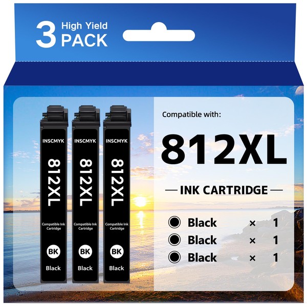 Remanufactured 812XL Black Ink Cartridges Replacement for Epson 812XL Ink