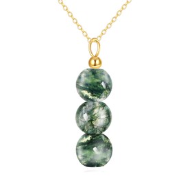 KECHO 14K Real Gold Moss Agate Beads Pendant Necklace 14K Solid Gold Green Moss Agate Jewelry Anniversary Birthday Gifts for Women