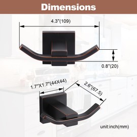 WOWOW Towel Hooks for Bathrooms Oiled Rubbed Bronze, SUS304 Stainless Steel Coat Hook, Bathroom Robe Towel Holder, Heavy Duty Robe Hooks, Bathroom Double Towel Hooks for Coats, sponges, Wall Mount