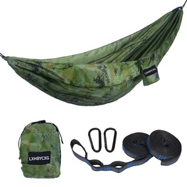 Camping Hammock Double & Single Portable Hammocks Ultralight Nylon Parachute Hammocks with 2 Tree Straps for Backpacking, Travel, Beach, Backyard, Camping, Hiking (Medium, Camouflage)