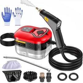 Red Handheld Steam Cleaner with Handle Controllable Switch Steam Cleaner Home 1500W Steam Cleaner for Home Use, Car Steamer Auto Detailing Kitchen Floors Tools