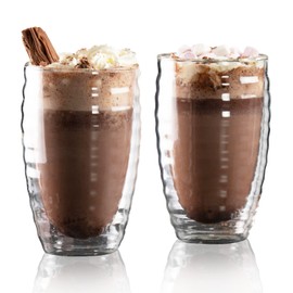 Homiu Double Walled Thermo Glass Cups Perfect for Tea Coffee Borosilicate Glasses Pack of 2 (Glass Cups 12.85oz)