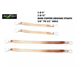 AC/DC WIRE AND SUPPLY 4-Pack. Universal ALL 9 " Inch BARE Copper Ground Straps. Made in USA (Bonding)