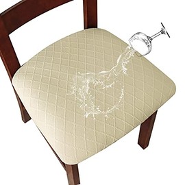 Genina Waterproof Seat Covers for Dining Room Chairs Covers Dining Chair Cover Kitchen Chair Covers (Beige, 2 Pcs)