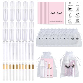 50PCS Lash Shampoo Bottles Brushes Set, Empty Lash Shampoo Bottle, Cleaning Brush, Eyelash Extension Tube Brush, Instructions Cards, Aftercare Bags for Business Clients (White)