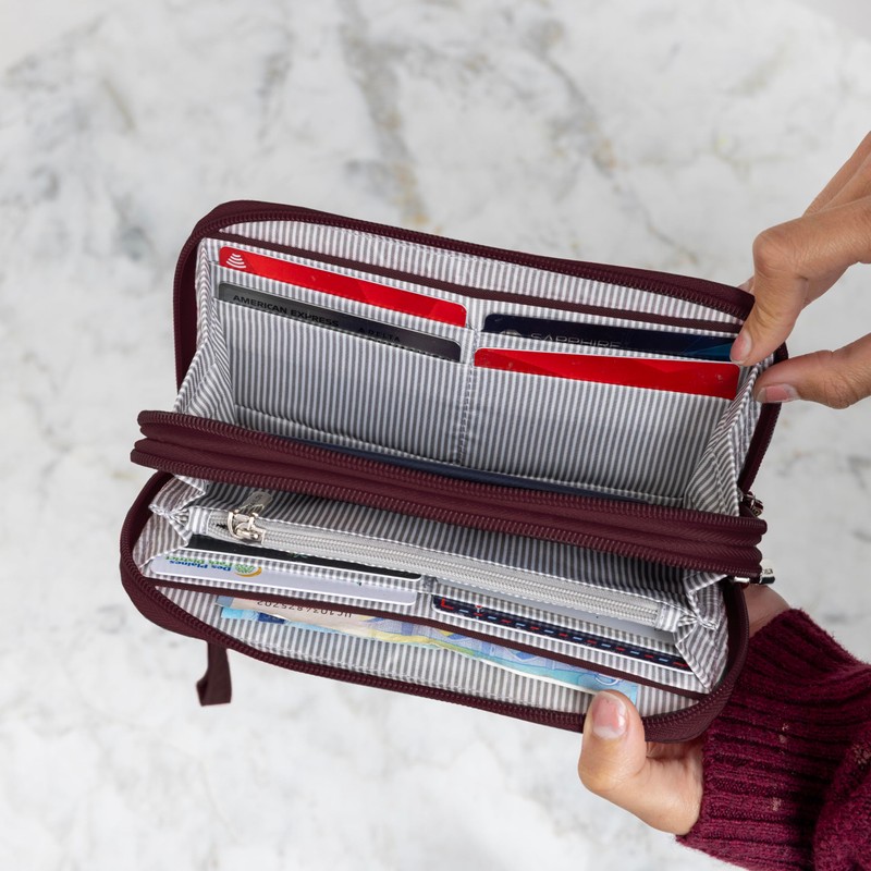 Travelon RFID Blocking Double Zip Wallet, Smoke, 7.5 x 4