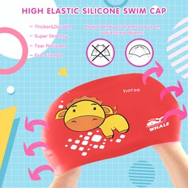 Kids Swim Cap Cute Animal Print Swimming Cap Suitable for Boys and Girls Aged 3-16 Years Old(colt Print Pattern)