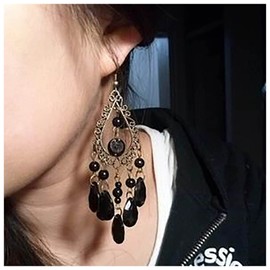 Cimenexe Boho Crystal Dangle Earrings Teardrop Rhinestone Drop Earrings Black Cz Tassel Earrings Chandelier Dangle Hook Earrings Wedding Bridal Earrings Jewelry for Women and Girls Cosplay Earrings