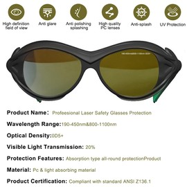 mozeeda Professional IPL Laser Safety Glasses Eye Protection,190-450nm&800-1100nm Protective Tanning Goggles for Blue light laser engraving Laser cutting Welding gas cutting Machine