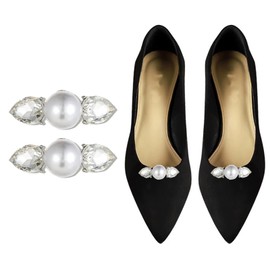 YANHUILAY Shoe Clips, Shoe Clips, Shoes Accessories, Pearl, Crystal, Sparkle, Pumps, Ornaments, Shoe Decoration, One-touch On/Off, Easy Removal, Shoe Accessories, Wedding Ceremonies, Graduation