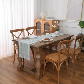 Gernaice Boho Table Runner, Embroidered Cotton Linen Farmhouse Table Runners for Dresser Dining Living Room Bedroom Home Decor, 60" L X 13" W Grey