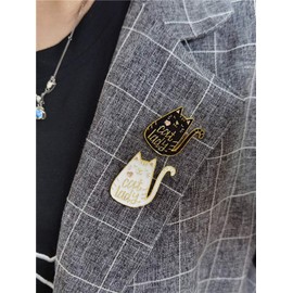 Pair of Lady Cat Brooches Lapel Pin for Women Girls Best Friends Fashion Cute Animal Pink Love Heart Black White Kitten Pins Dress Suit Scarft Accessories Badge Gifts Christmas Valentine's Day