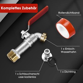 SPGOOD Garden Tap, Premium Tap 3/4 Inch Made of Brass Rust and Frost-Proof with Hose Connection, 1 x Roller Sealing Tape, for Garden, Washing Machine, Home or Industrial (Red)