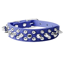 Dog Collar Leather Punk Studded Puppy Collar Studded Durable Adjustable for Small Medium Large Dogs Blue XS