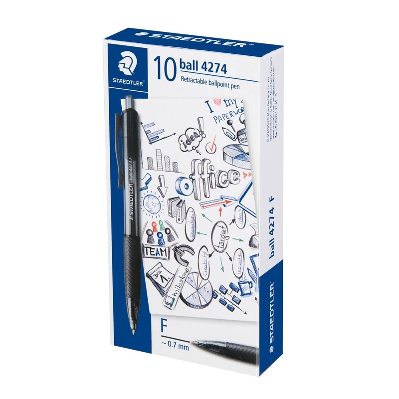 Staedtler Ballpoint Pen, 0.7 mm (F), Black Ink, Set of