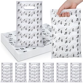 Supervitae 100 Pcs Music Party Favors Bags Bulk 8 x 11.8 Inch Plastic Candy Cookies Treat Goody Bags with Handles for Birthday Theme Party Gift Decoration Favor Supplie