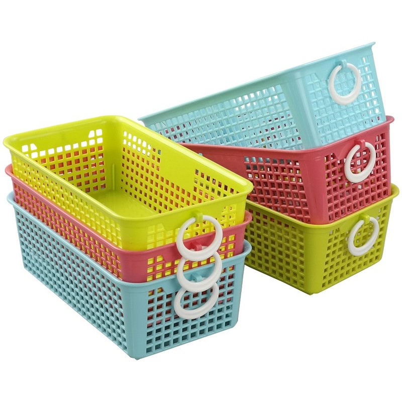 Cadineer Small Plastic Rectangular Desktop Storage Basket, Pack of 6