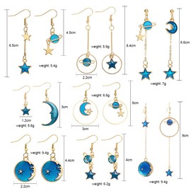 QKEPCY 8 Pairs Moon Star Earrings Various Multiple Earrings Set Women Girls Simple Cute Stud Hoops Dangle Tassel Earrings Pack Gifts for Women Mum Mother Girls, Alloy Steel
