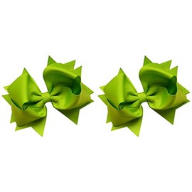 Hair Bow Set for Girls (2) 4.5 Inch Grosgrain Ribbon Hair Bows ~ Funny Girl Designs (Lime Green)