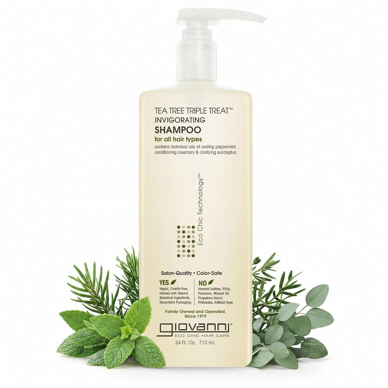 Giovanni Invigorating Tea Tree Shampoo - Triple Treat Strengthening, Conditioning,