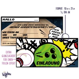12 Invitation Cards for Children's Birthday Party [Extra Stable], Bowling / Cones - Parties, Birthday Invitation for Boys and Girls in Comic Style (Bowling without Envelope)