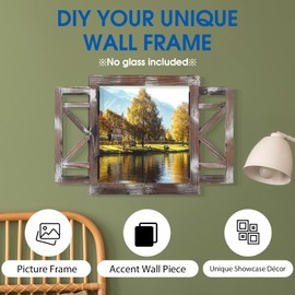 J JACKCUBE DEISGN Rustic Wood Window Frame with Opening-doors, Wall Art Decor Hanging Window Panes, Farmhouse Wall Décor for Living Room, Bathroom, Kitchen and More -MK587A