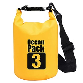 2L/3L/5L/10L/15L/20L/30L 500D - Bolsa impermeable de PVC resistente al agua para kayak/canota/pesca/rafting/Swimming/Camping/Snowboard, Amarillo, 3L
