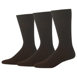 Chaps Men's Solid Rib Casual Crew Socks with Embroidered Logo (3 Pack), Brown, Shoe 6-12/Sock Size 10-13