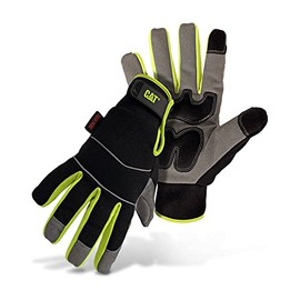 CAT Water Resistant Lined Padded Palm Utility Gloves, Abrasion Resistant, High Dexterity, Touch Screen Capabilities, Black/Gray Large, (CAT012227L)
