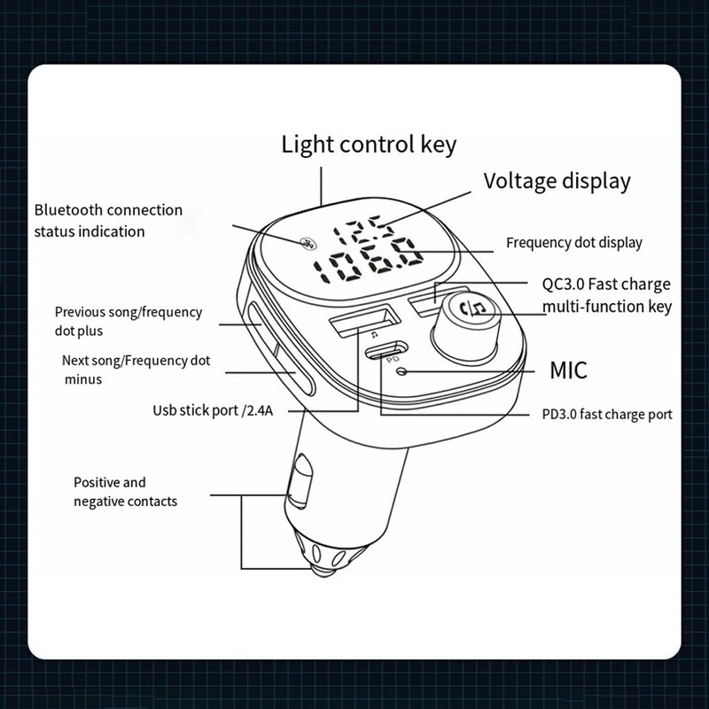 tieedhfu High Definition Lossless Sound Car Bluetooth MP3 Player Power-Off