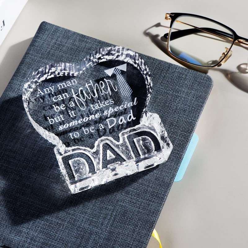 Crystal Paperweight Birthday Gift for Dad, Etched Father Sayings Presents