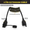 WALSIO 4 Way Flat Trailer Extension Coiled Cable, 4 Pin