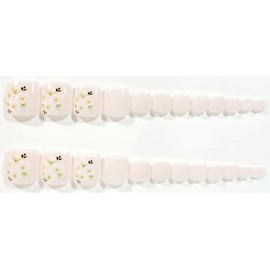 Delicate French Manicure Floral Press-on Toenails - 24 Pieces - Artificial Nail Kit