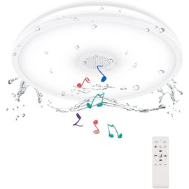 Upgrade Waterproof Ceiling Light LED Music Ceiling Lamp with Bluetooth Speaker,FCC UL1598 Certified 18W Color Changing Light with Remote Control for Bathroom Shower Kitchen Outdoor ( Need Wired )